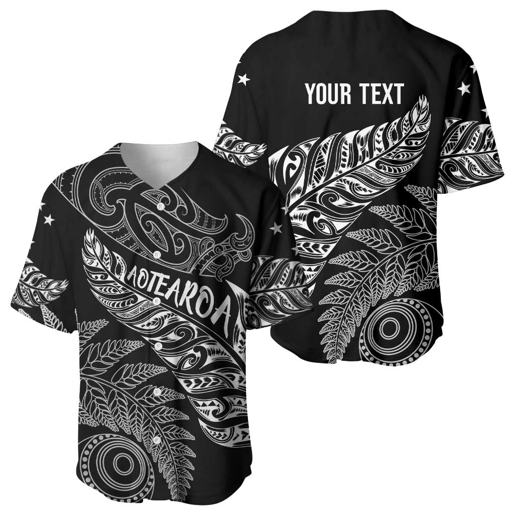 Aotearoa Personalized Lawn Bowls Maori Baseball Jersey New Zealand Black Tribal Silver Fern LT7 - Polynesian Pride
