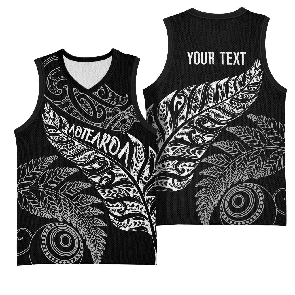 Aotearoa Personalized Lawn Bowls Maori Basketball Jersey New Zealand Black Tribal Silver Fern LT7 - Polynesian Pride