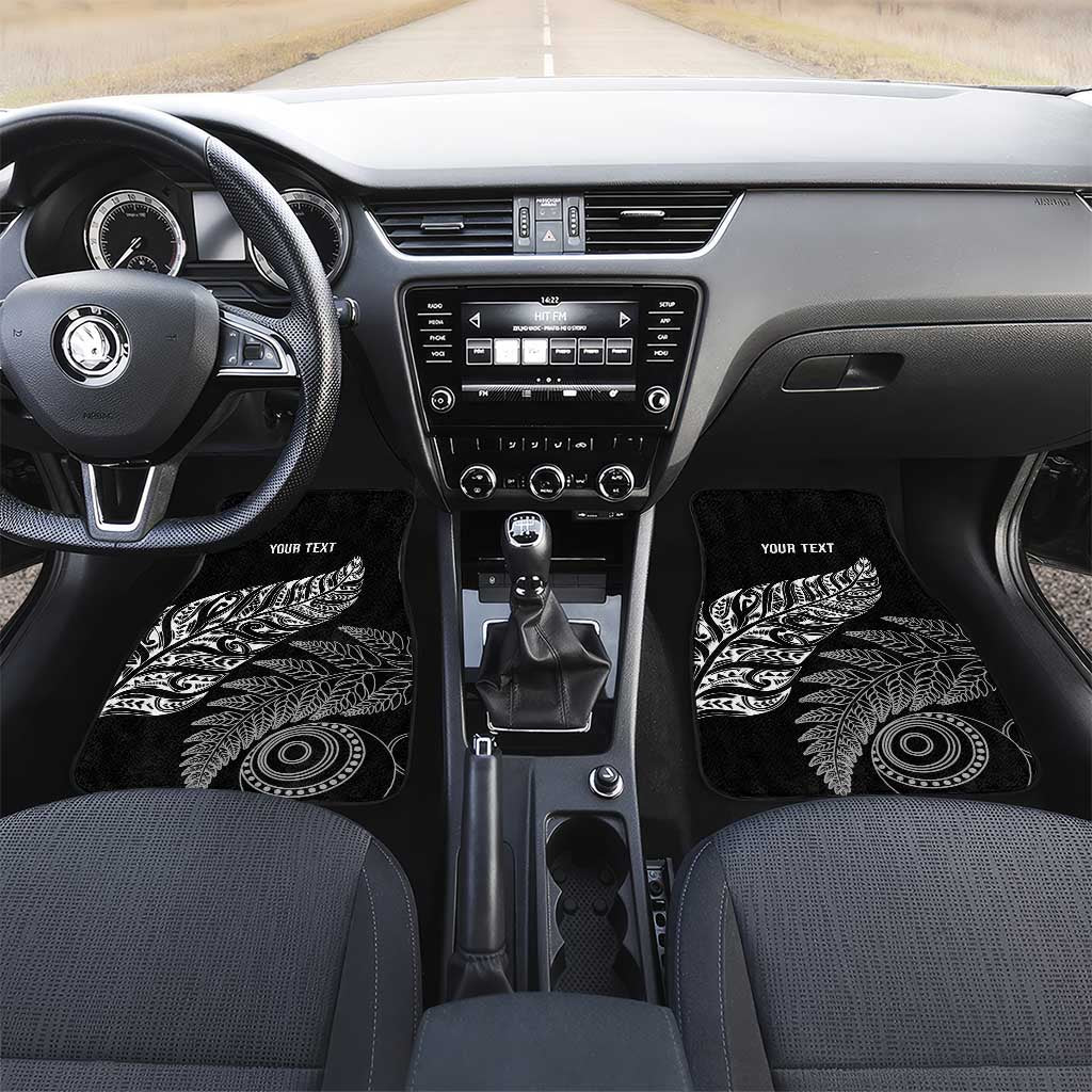 Aotearoa Personalized Lawn Bowls Maori Car Mats New Zealand Black Tribal Silver Fern LT7 Set 2pcs - Front Black - Polynesian Pride