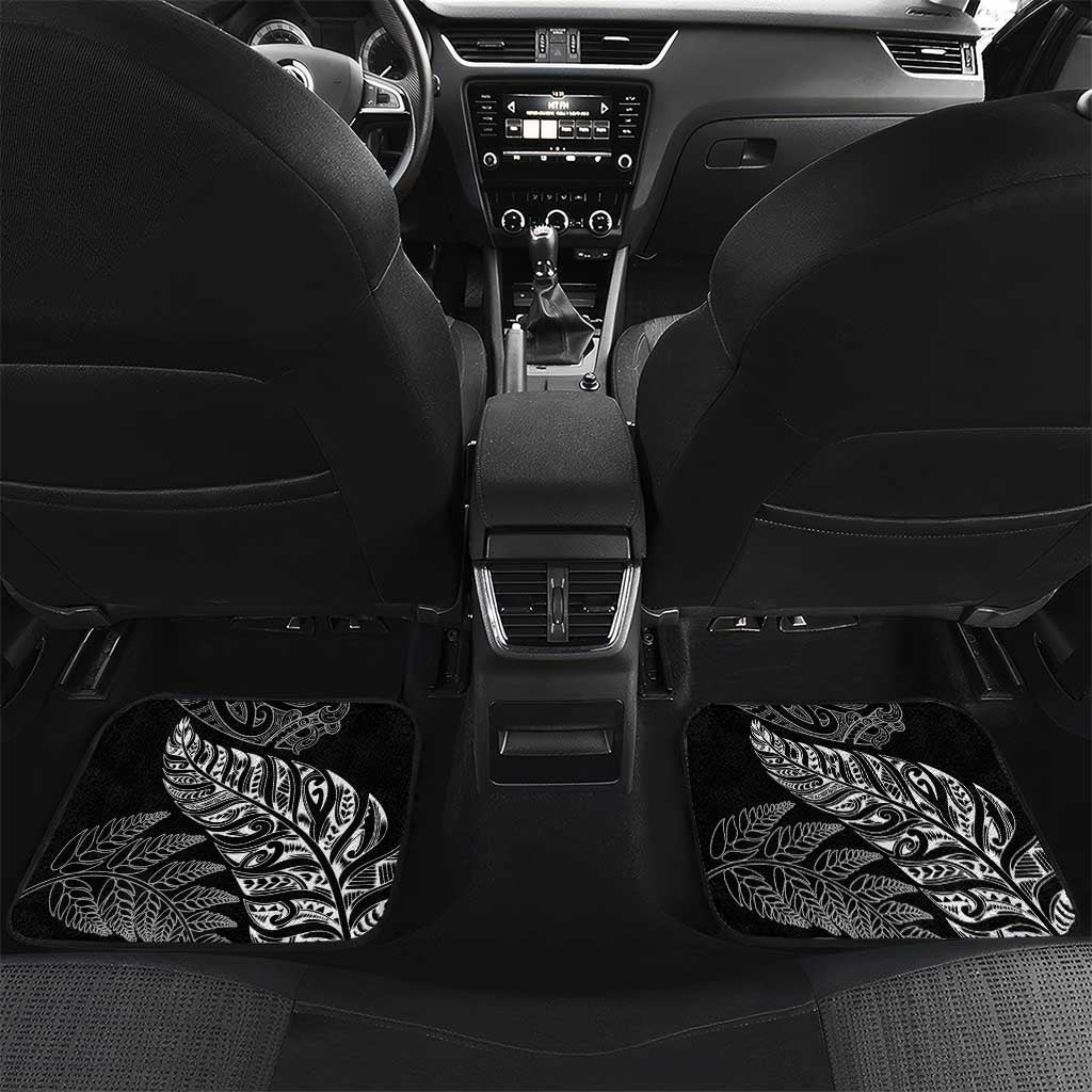 Aotearoa Personalized Lawn Bowls Maori Car Mats New Zealand Black Tribal Silver Fern LT7 Set 2pcs - Back Black - Polynesian Pride