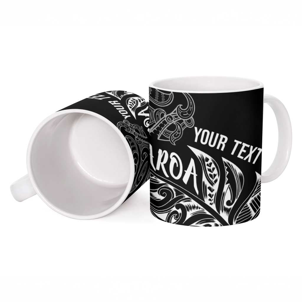 Aotearoa Personalized Lawn Bowls Maori Ceramic Mug New Zealand Black Tribal Silver Fern - Polynesian Pride