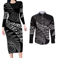 Aotearoa Personalized Lawn Bowls Maori Couples Matching Long Sleeve Bodycon Dress and Long Sleeve Button Shirt New Zealand Black Tribal Silver Fern LT7 Black - Polynesian Pride
