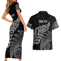 Aotearoa Personalized Lawn Bowls Maori Couples Matching Short Sleeve Bodycon Dress and Hawaiian Shirt New Zealand Black Tribal Silver Fern LT7 - Polynesian Pride