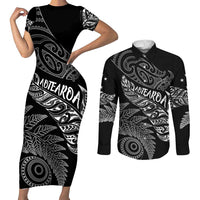 Aotearoa Personalized Lawn Bowls Maori Couples Matching Short Sleeve Bodycon Dress and Long Sleeve Button Shirt New Zealand Black Tribal Silver Fern LT7 Black - Polynesian Pride