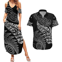 Aotearoa Personalized Lawn Bowls Maori Couples Matching Summer Maxi Dress and Hawaiian Shirt New Zealand Black Tribal Silver Fern LT7 Black - Polynesian Pride