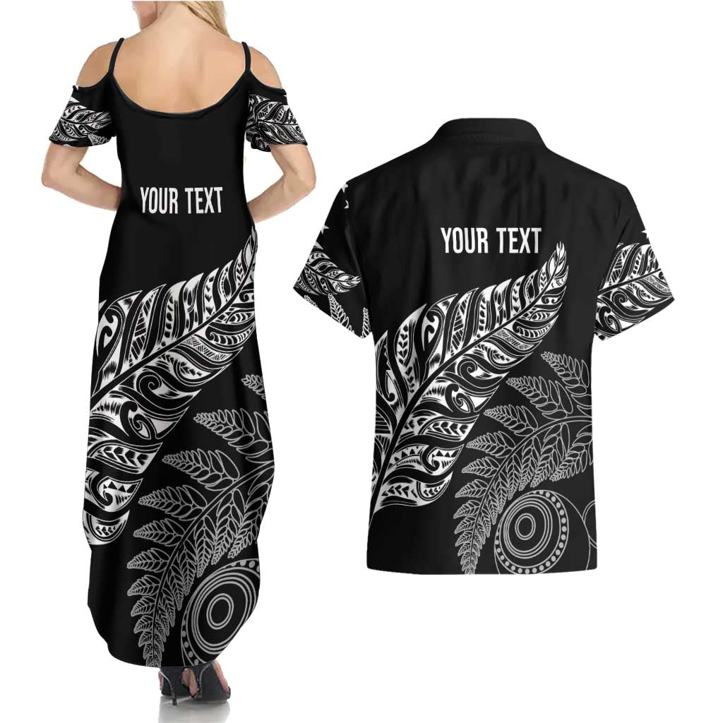 Aotearoa Personalized Lawn Bowls Maori Couples Matching Summer Maxi Dress and Hawaiian Shirt New Zealand Black Tribal Silver Fern LT7 - Polynesian Pride
