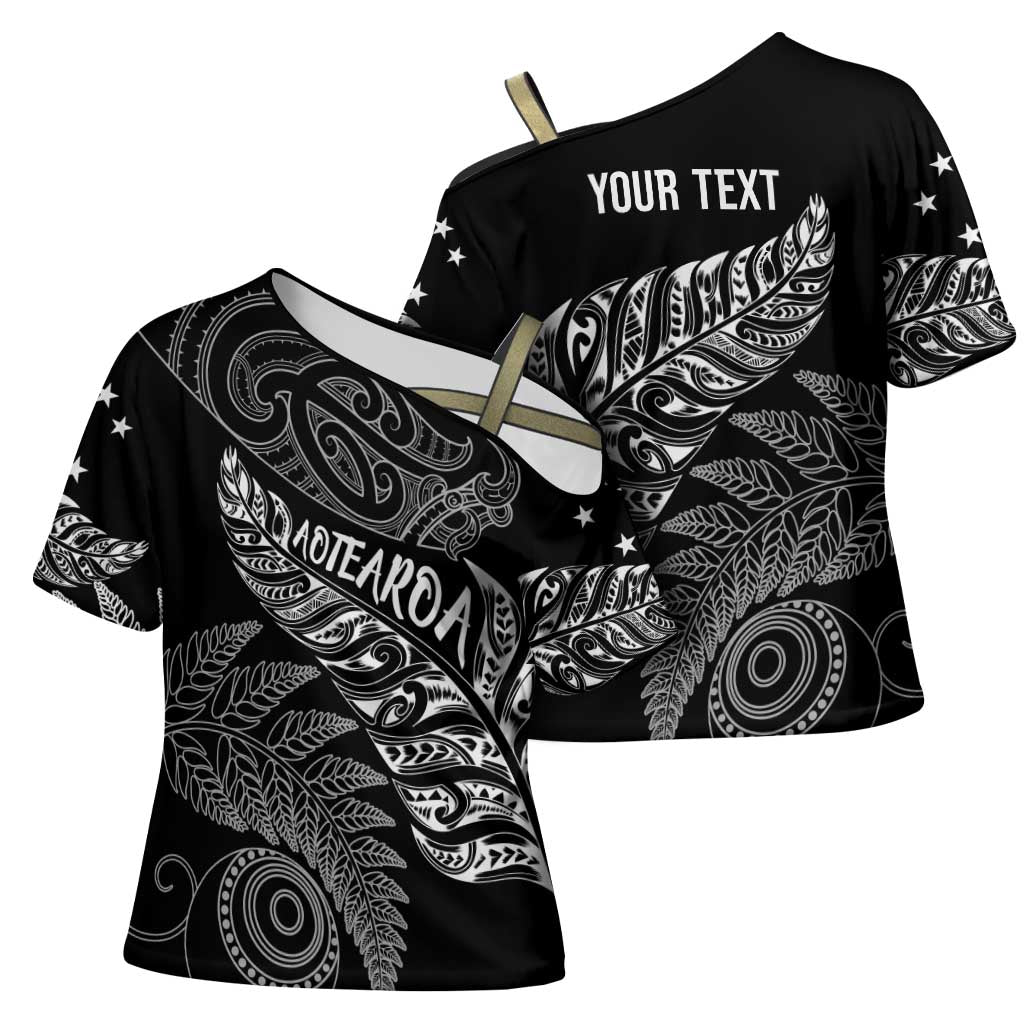Aotearoa Personalized Lawn Bowls Maori Cross Shoulder Shirt New Zealand Black Tribal Silver Fern LT7 - Polynesian Pride