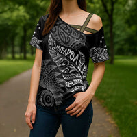 Aotearoa Personalized Lawn Bowls Maori Cross Shoulder Shirt New Zealand Black Tribal Silver Fern LT7 - Polynesian Pride