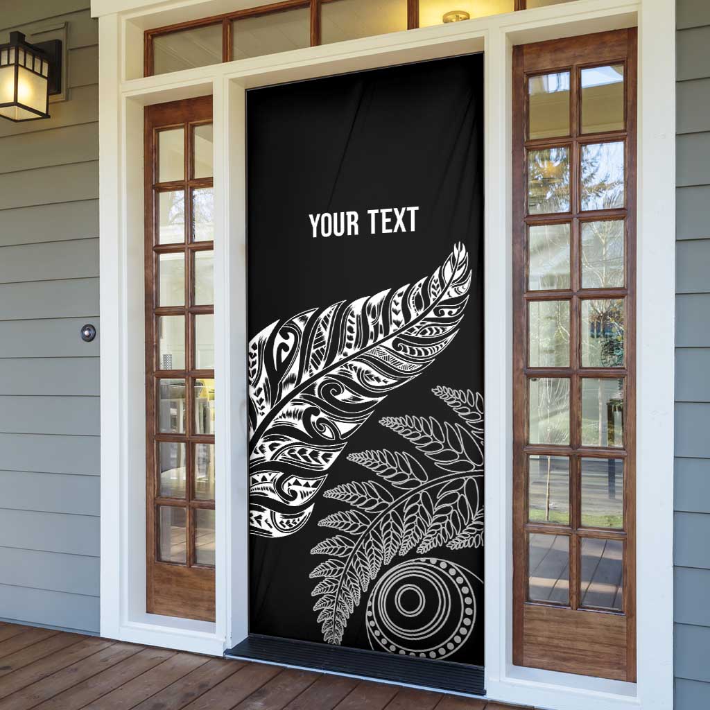 Aotearoa Personalized Lawn Bowls Maori Door Cover New Zealand Black Tribal Silver Fern LT7 - Polynesian Pride