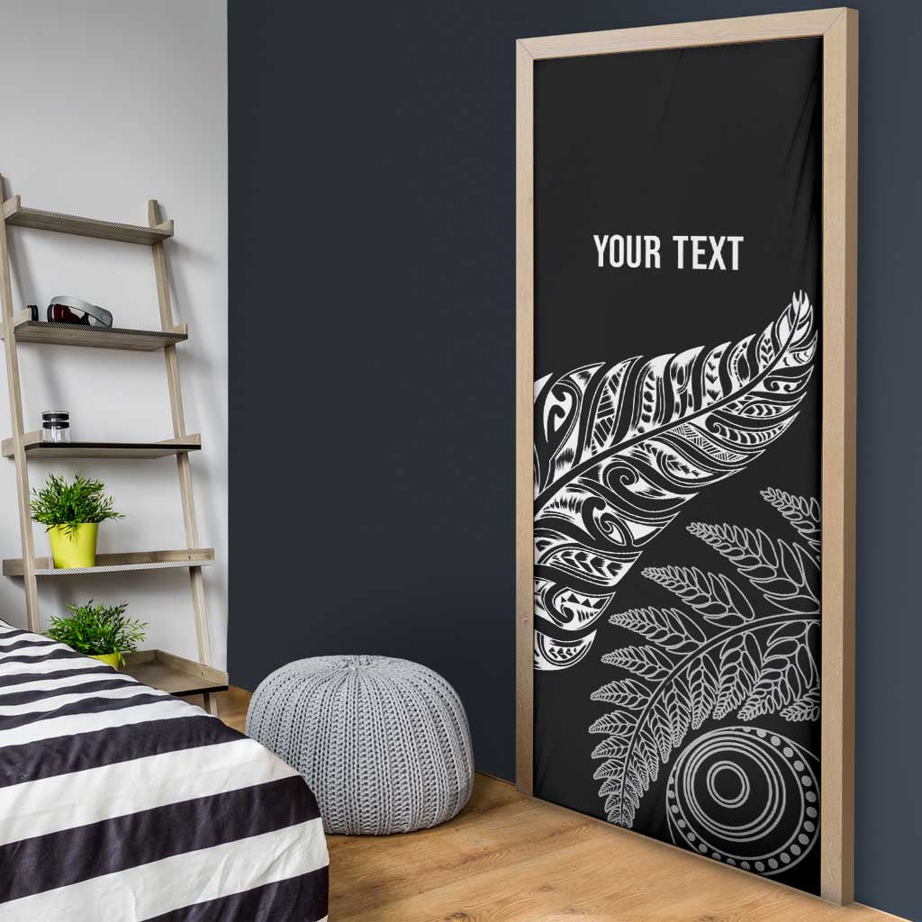 Aotearoa Personalized Lawn Bowls Maori Door Cover New Zealand Black Tribal Silver Fern LT7 - Polynesian Pride