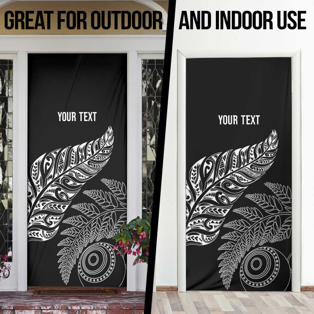 Aotearoa Personalized Lawn Bowls Maori Door Cover New Zealand Black Tribal Silver Fern LT7 - Polynesian Pride