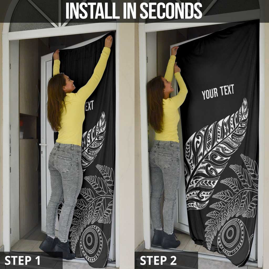 Aotearoa Personalized Lawn Bowls Maori Door Cover New Zealand Black Tribal Silver Fern LT7 - Polynesian Pride