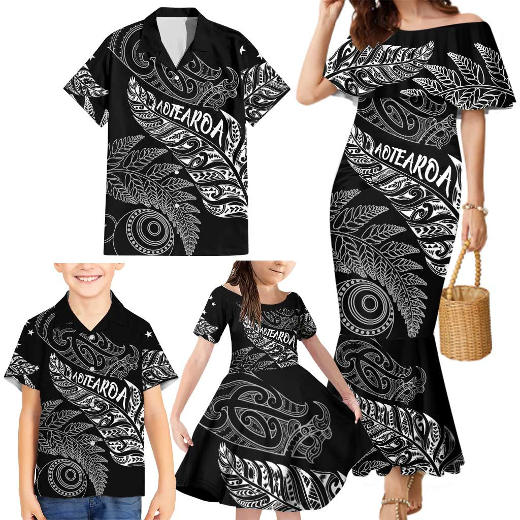 Aotearoa Personalized Lawn Bowls Maori Family Matching Mermaid Dress and Hawaiian Shirt New Zealand Black Tribal Silver Fern LT7 - Polynesian Pride