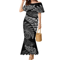 Aotearoa Personalized Lawn Bowls Maori Family Matching Mermaid Dress and Hawaiian Shirt New Zealand Black Tribal Silver Fern LT7 Mom's Dress Black - Polynesian Pride