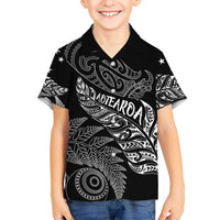 Aotearoa Personalized Lawn Bowls Maori Family Matching Off The Shoulder Long Sleeve Dress and Hawaiian Shirt New Zealand Black Tribal Silver Fern LT7 Son's Shirt Black - Polynesian Pride