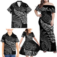 Aotearoa Personalized Lawn Bowls Maori Family Matching Off Shoulder Maxi Dress and Hawaiian Shirt New Zealand Black Tribal Silver Fern LT7 - Polynesian Pride