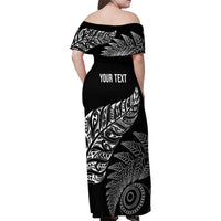 Aotearoa Personalized Lawn Bowls Maori Family Matching Off Shoulder Maxi Dress and Hawaiian Shirt New Zealand Black Tribal Silver Fern LT7 - Polynesian Pride