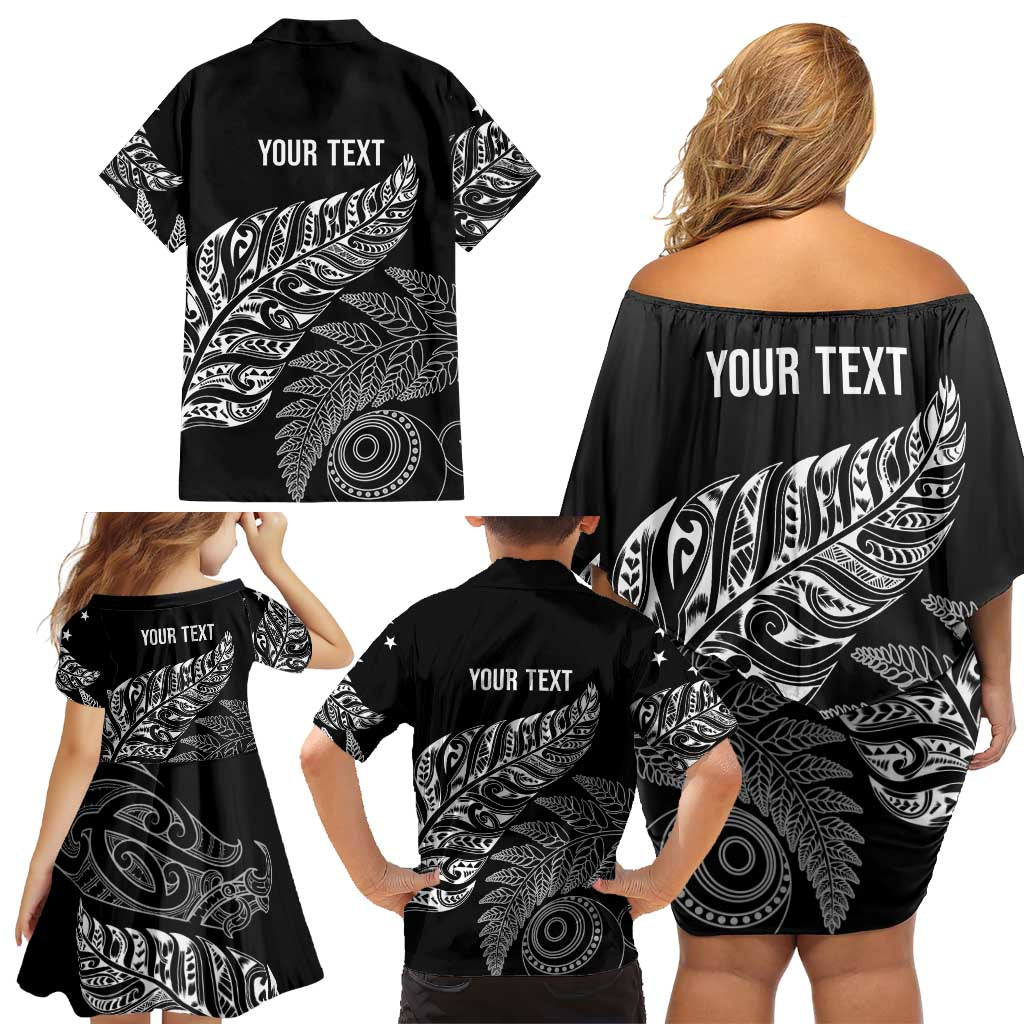 Aotearoa Personalized Lawn Bowls Maori Family Matching Off Shoulder Short Dress and Hawaiian Shirt New Zealand Black Tribal Silver Fern LT7 - Polynesian Pride