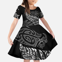 Aotearoa Personalized Lawn Bowls Maori Family Matching Puletasi and Hawaiian Shirt New Zealand Black Tribal Silver Fern LT7 Daughter's Dress Black - Polynesian Pride