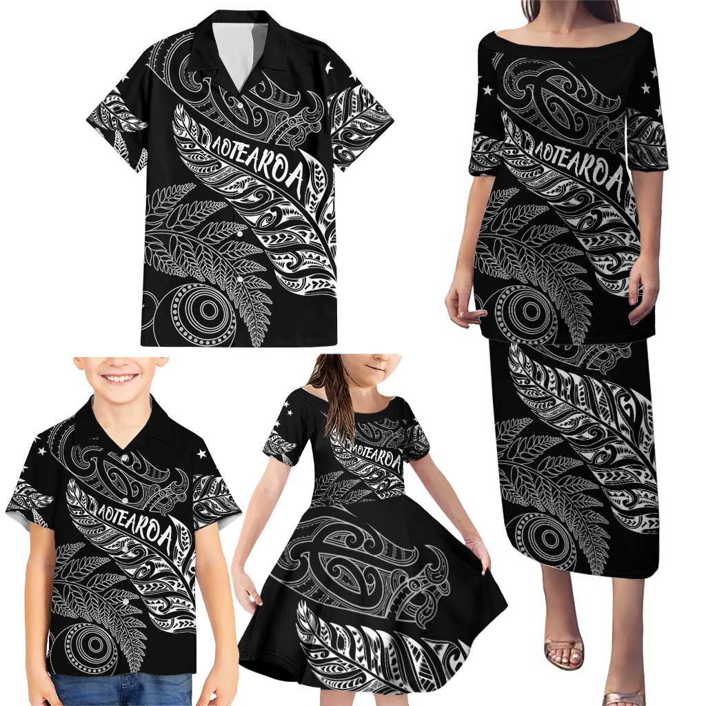 Aotearoa Personalized Lawn Bowls Maori Family Matching Puletasi and Hawaiian Shirt New Zealand Black Tribal Silver Fern LT7 - Polynesian Pride