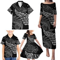 Aotearoa Personalized Lawn Bowls Maori Family Matching Puletasi and Hawaiian Shirt New Zealand Black Tribal Silver Fern LT7 - Polynesian Pride
