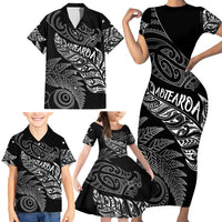 Aotearoa Personalized Lawn Bowls Maori Family Matching Short Sleeve Bodycon Dress and Hawaiian Shirt New Zealand Black Tribal Silver Fern LT7 - Polynesian Pride