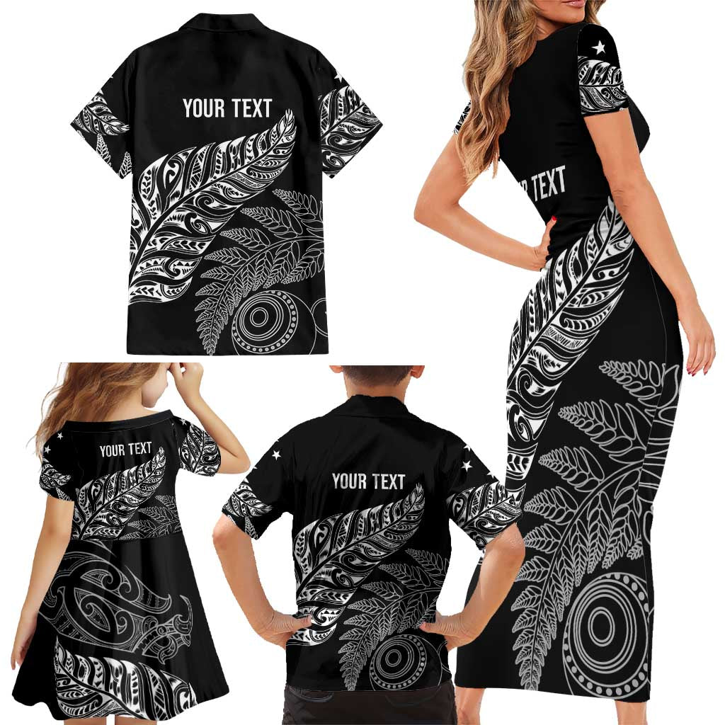 Aotearoa Personalized Lawn Bowls Maori Family Matching Short Sleeve Bodycon Dress and Hawaiian Shirt New Zealand Black Tribal Silver Fern LT7 - Polynesian Pride