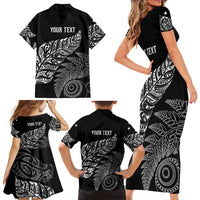 Aotearoa Personalized Lawn Bowls Maori Family Matching Short Sleeve Bodycon Dress and Hawaiian Shirt New Zealand Black Tribal Silver Fern LT7 - Polynesian Pride