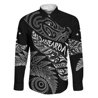 Aotearoa Personalized Lawn Bowls Maori Family Matching Short Sleeve Bodycon Dress and Hawaiian Shirt New Zealand Black Tribal Silver Fern LT7 Dad's Shirt - Long Sleeve Black - Polynesian Pride