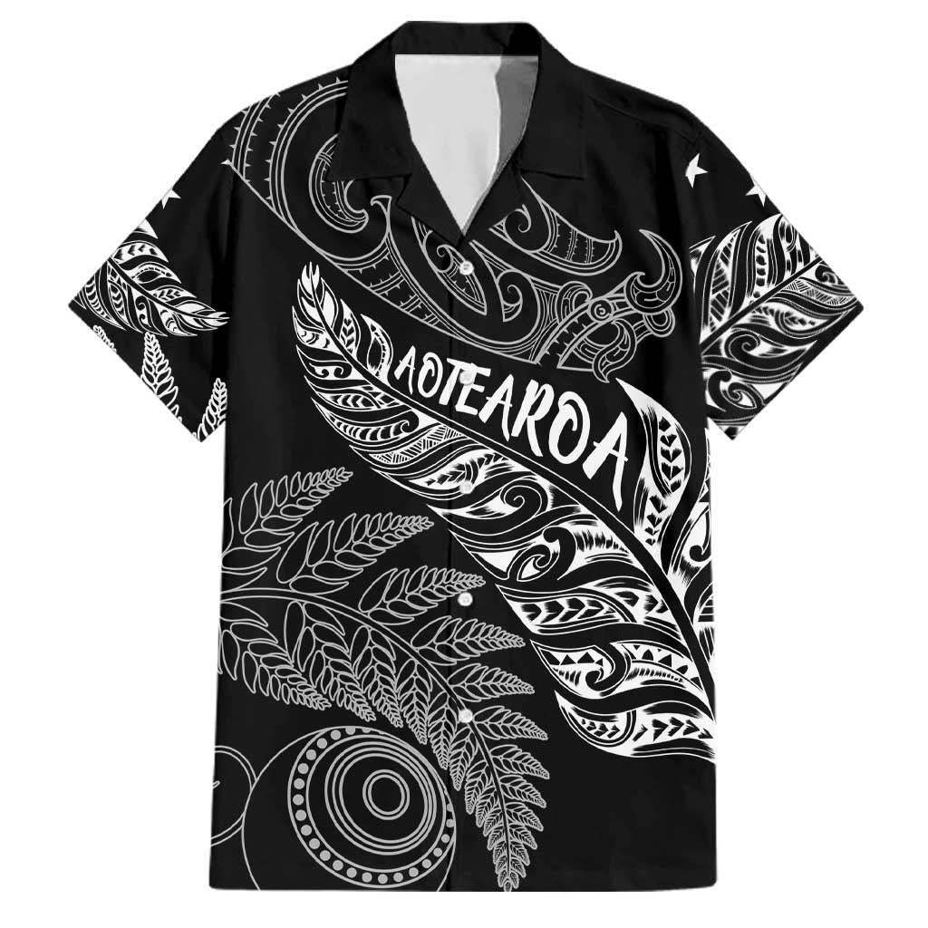 Aotearoa Personalized Lawn Bowls Maori Family Matching Summer Maxi Dress and Hawaiian Shirt New Zealand Black Tribal Silver Fern LT7 Dad's Shirt - Short Sleeve Black - Polynesian Pride