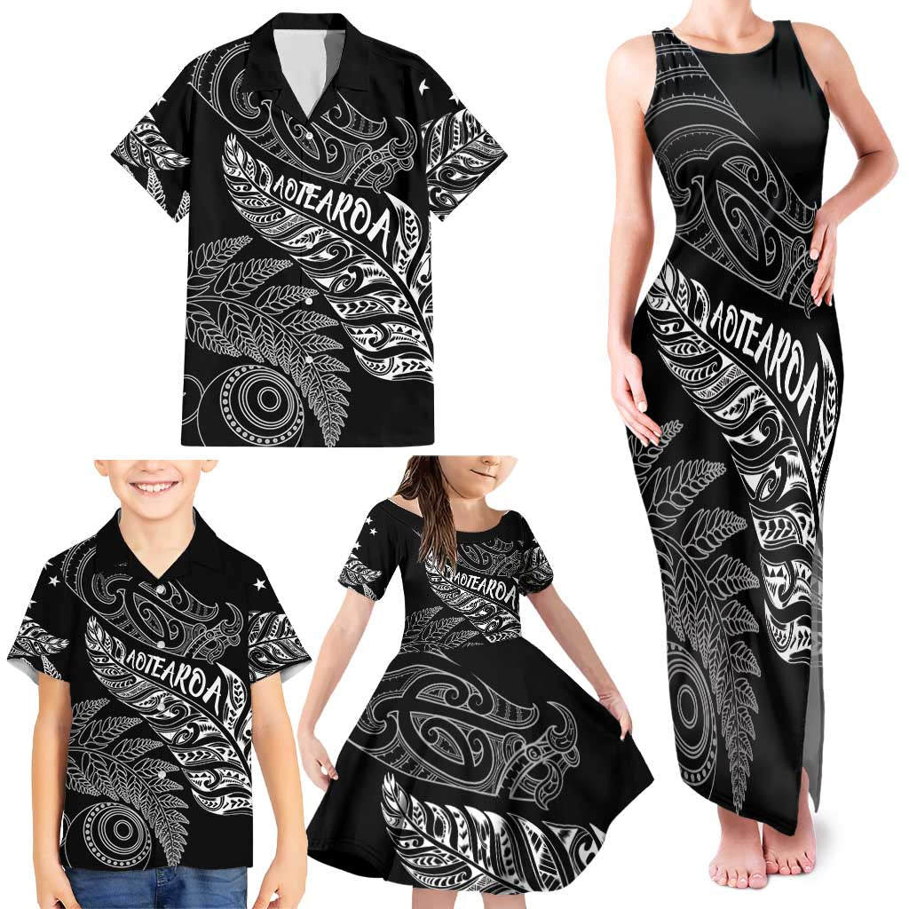 Aotearoa Personalized Lawn Bowls Maori Family Matching Tank Maxi Dress and Hawaiian Shirt New Zealand Black Tribal Silver Fern LT7 - Polynesian Pride
