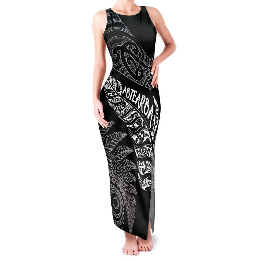 Aotearoa Personalized Lawn Bowls Maori Family Matching Tank Maxi Dress and Hawaiian Shirt New Zealand Black Tribal Silver Fern LT7 Mom's Dress Black - Polynesian Pride