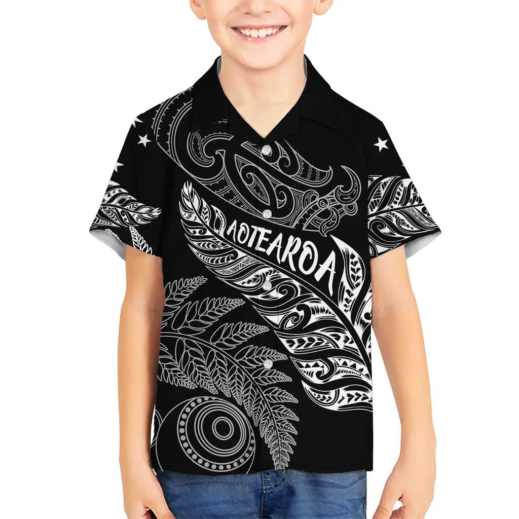 Aotearoa Personalized Lawn Bowls Maori Family Matching Tank Maxi Dress and Hawaiian Shirt New Zealand Black Tribal Silver Fern LT7 Son's Shirt Black - Polynesian Pride