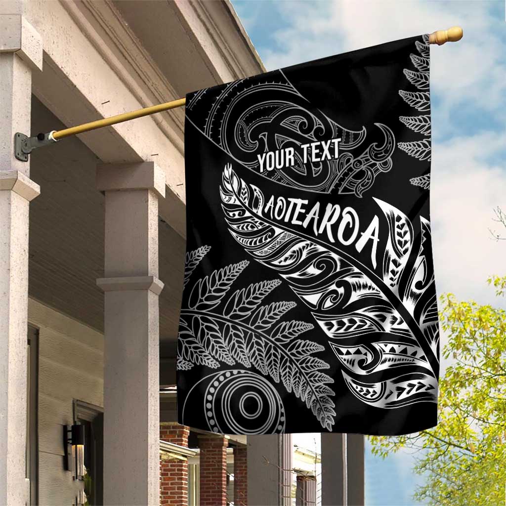 Aotearoa Personalized Lawn Bowls Maori Garden Flag New Zealand Black Tribal Silver Fern LT7 House Flag Black - Polynesian Pride