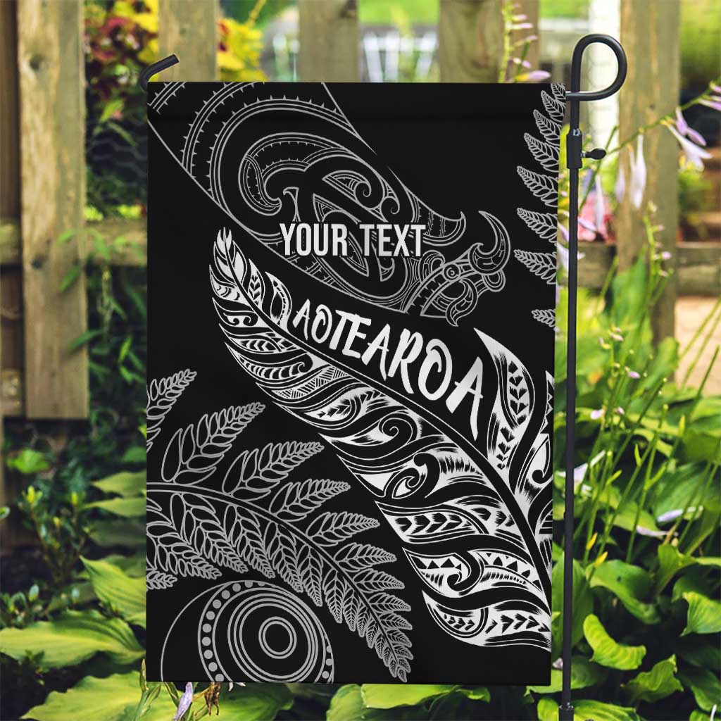 Aotearoa Personalized Lawn Bowls Maori Garden Flag New Zealand Black Tribal Silver Fern LT7 Garden Flag Black - Polynesian Pride