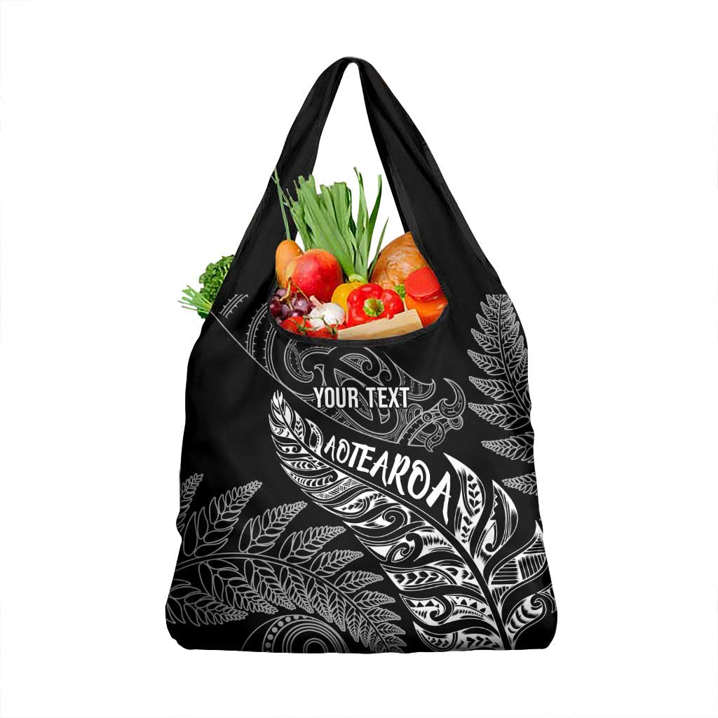 Aotearoa Personalized Lawn Bowls Maori Grocery Bag New Zealand Black Tribal Silver Fern LT7 1-pack One Size Black - Polynesian Pride
