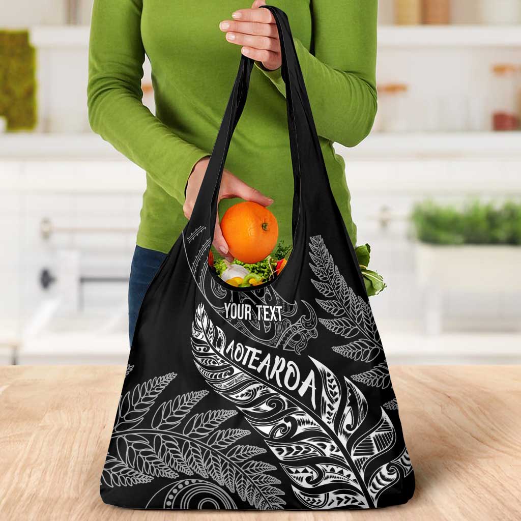 Aotearoa Personalized Lawn Bowls Maori Grocery Bag New Zealand Black Tribal Silver Fern LT7 - Polynesian Pride