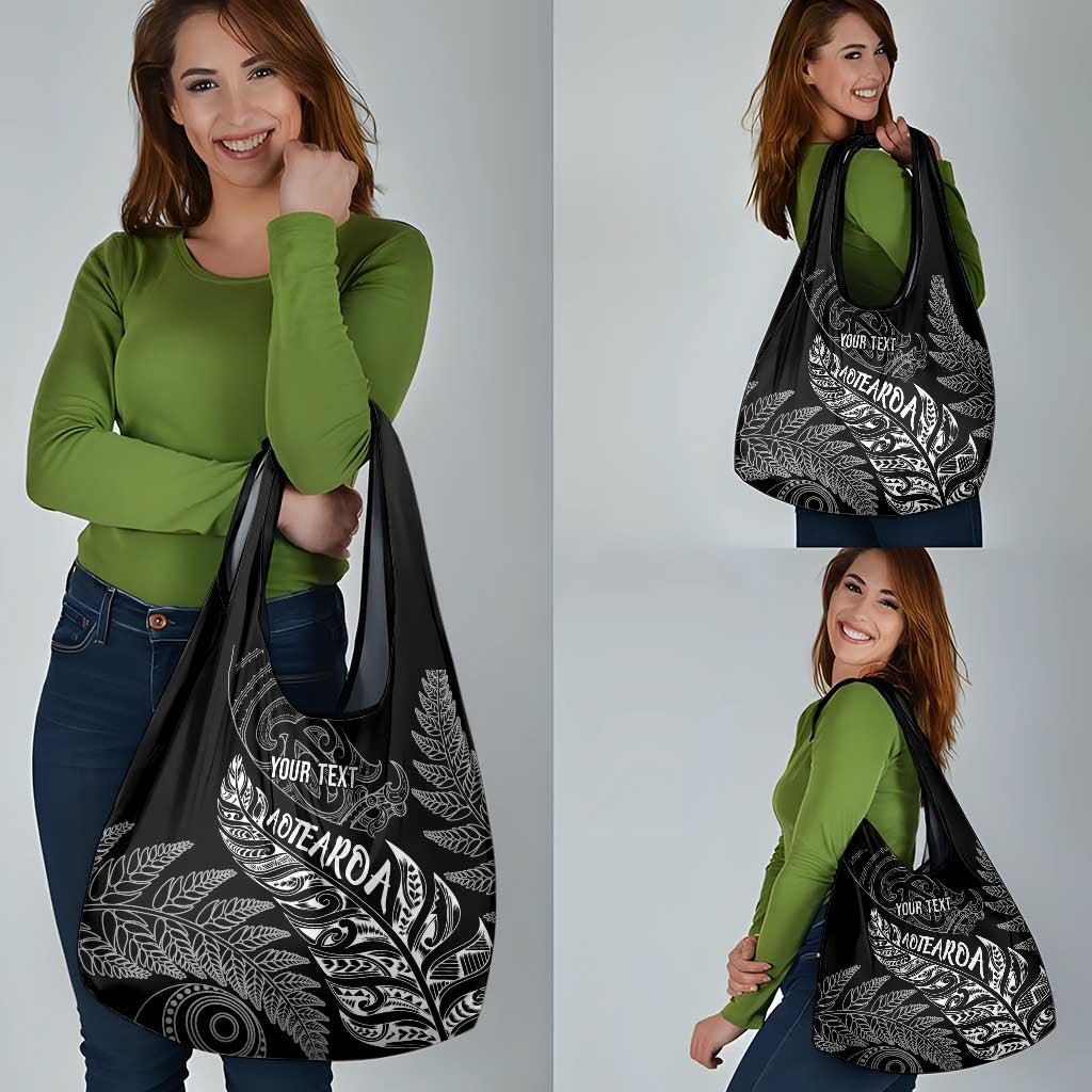 Aotearoa Personalized Lawn Bowls Maori Grocery Bag New Zealand Black Tribal Silver Fern LT7 - Polynesian Pride