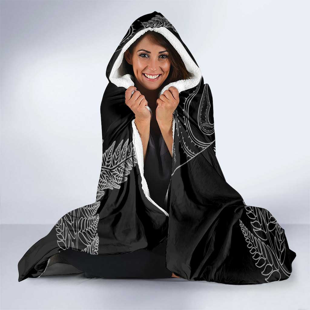 Aotearoa Personalized Lawn Bowls Maori Hooded Blanket New Zealand Black Tribal Silver Fern LT7 - Polynesian Pride