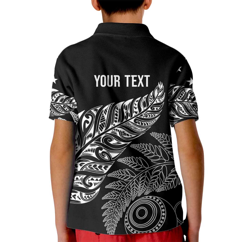 Aotearoa Personalized Lawn Bowls Maori Kid Polo Shirt New Zealand Black Tribal Silver Fern LT7 - Polynesian Pride