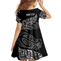 Aotearoa Personalized Lawn Bowls Maori Kid Short Sleeve Dress New Zealand Black Tribal Silver Fern LT7 - Polynesian Pride