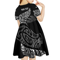 Aotearoa Personalized Lawn Bowls Maori Kid Short Sleeve Dress New Zealand Black Tribal Silver Fern LT7 - Polynesian Pride