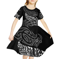Aotearoa Personalized Lawn Bowls Maori Kid Short Sleeve Dress New Zealand Black Tribal Silver Fern LT7 - Polynesian Pride