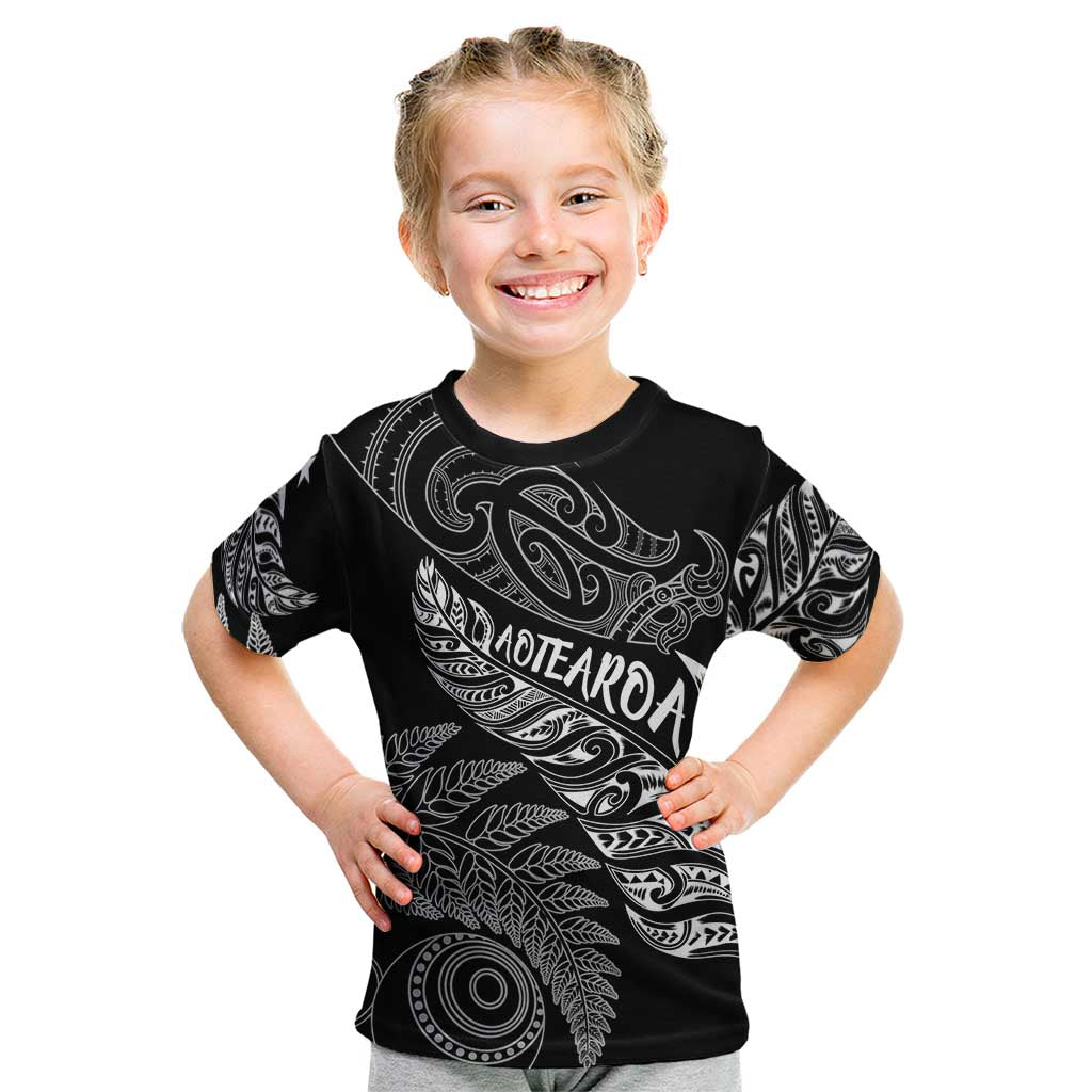Aotearoa Personalized Lawn Bowls Maori Kid T Shirt New Zealand Black Tribal Silver Fern LT7 Black - Polynesian Pride