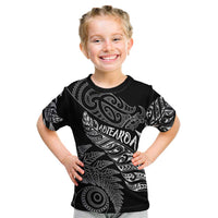 Aotearoa Personalized Lawn Bowls Maori Kid T Shirt New Zealand Black Tribal Silver Fern LT7 Black - Polynesian Pride