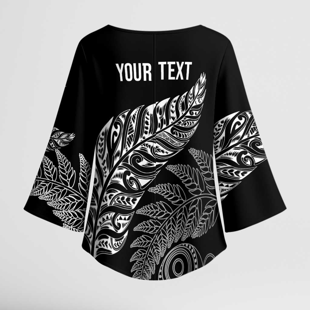 Aotearoa Personalized Lawn Bowls Maori Kimono Sleeve Blouse New Zealand Black Tribal Silver Fern LT7 - Polynesian Pride