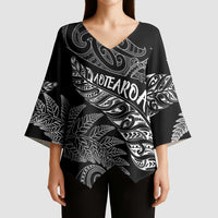 Aotearoa Personalized Lawn Bowls Maori Kimono Sleeve Blouse New Zealand Black Tribal Silver Fern LT7 - Polynesian Pride