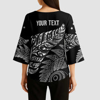 Aotearoa Personalized Lawn Bowls Maori Kimono Sleeve Blouse New Zealand Black Tribal Silver Fern LT7 - Polynesian Pride
