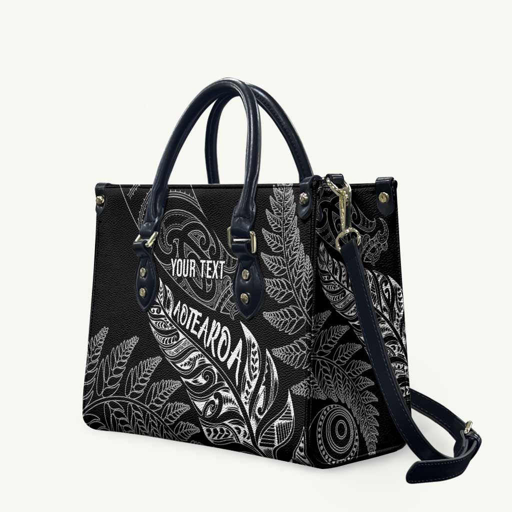 Aotearoa Personalized Lawn Bowls Maori Leather Bag New Zealand Black Tribal Silver Fern - Polynesian Pride