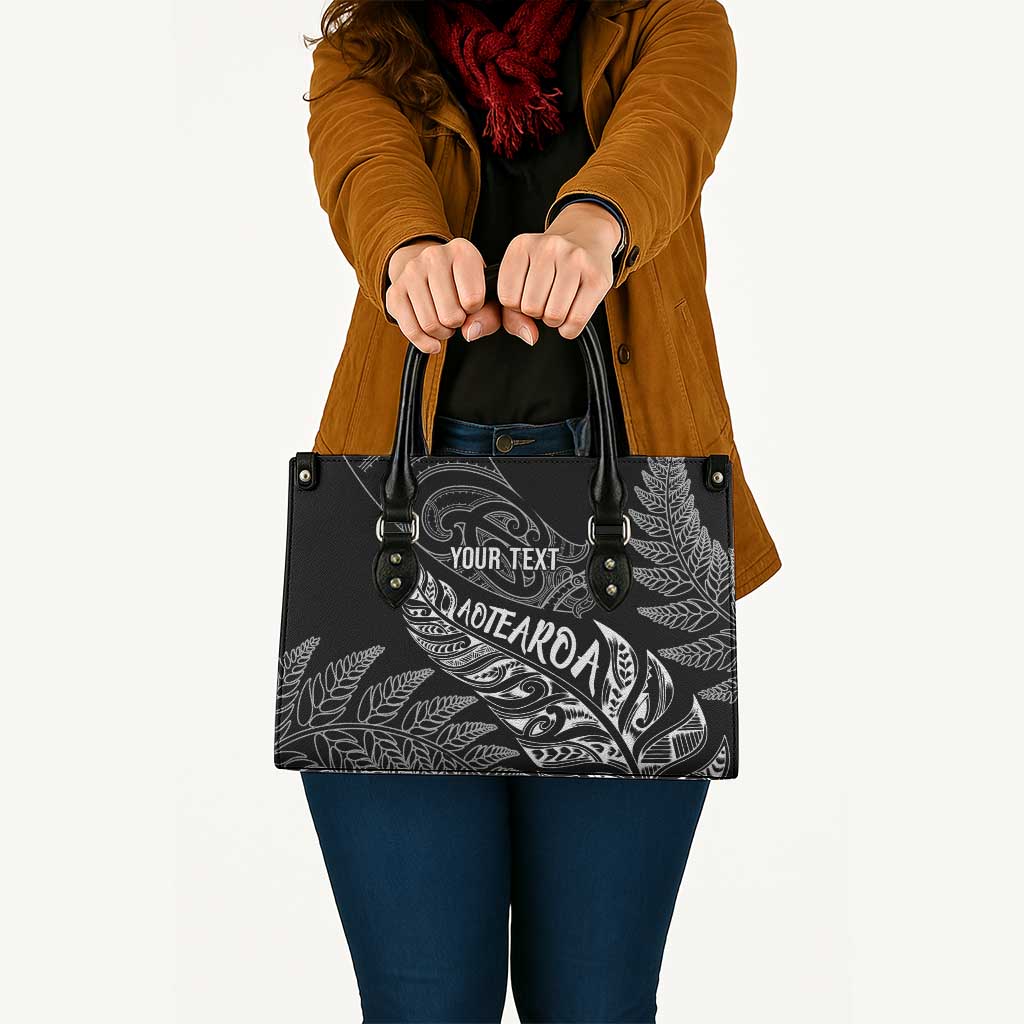 Aotearoa Personalized Lawn Bowls Maori Leather Bag New Zealand Black Tribal Silver Fern LT7 - Polynesian Pride